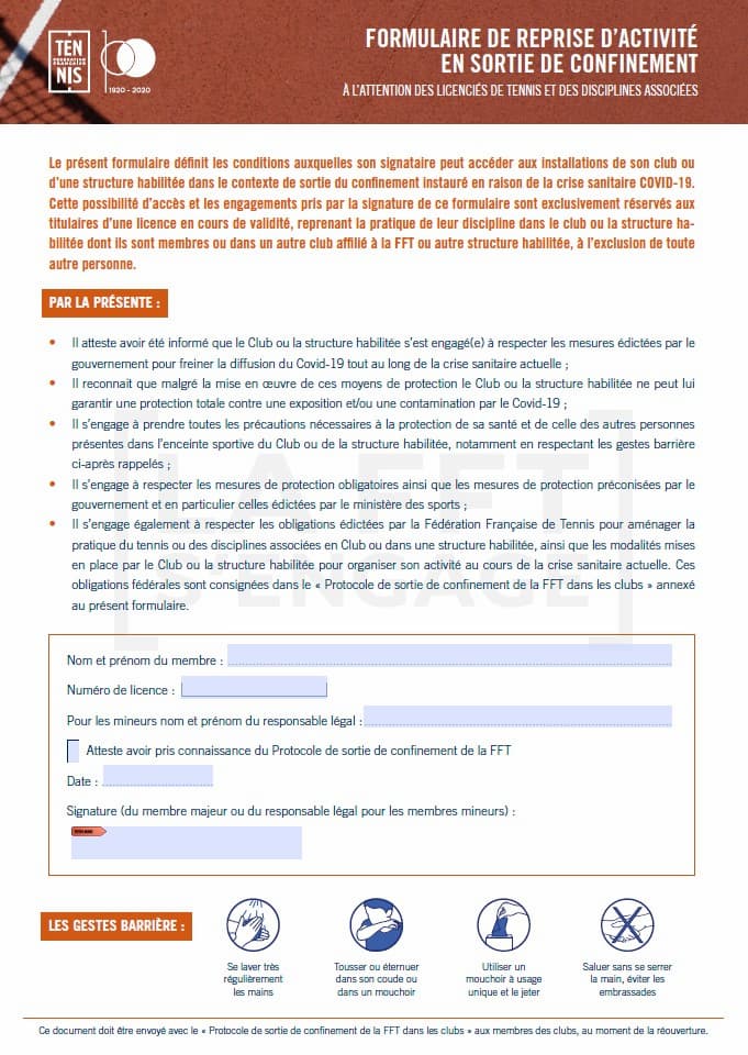 FORMULAIRE DE REPRISE D’ACTIVITÉ EN SORTIE DE CONFINEMENT