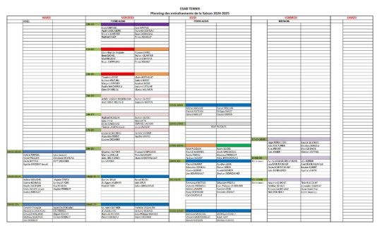 Planning de la saison